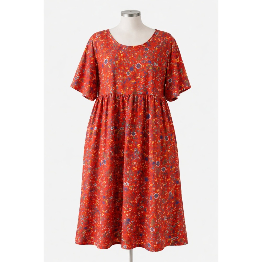 Womens 3XL Orange Floral Maxi Dress Pockets Short Sleeve Boho Summer Dress‎